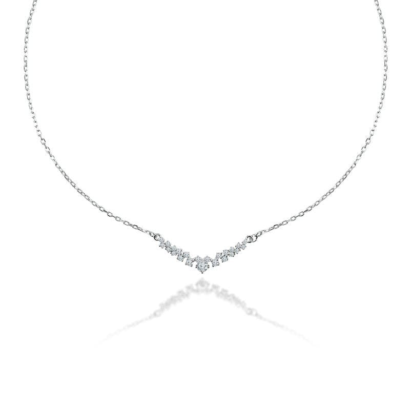 Silver Classic Studded V Chain Pendent 925 Sterling Silver Necklace