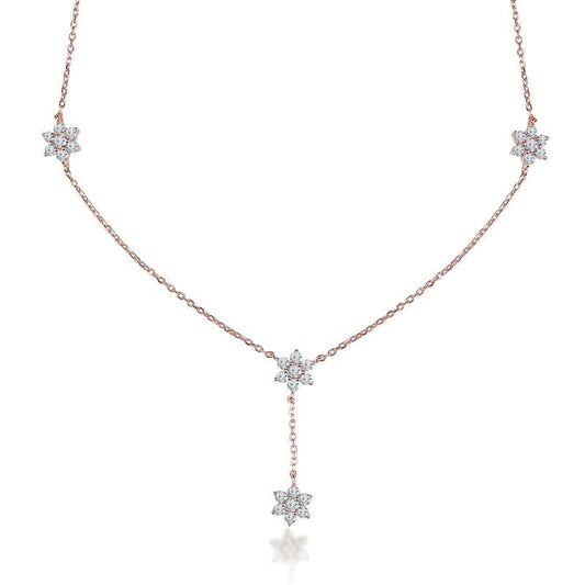 Rose Gold Floral Drop Y 925 Sterling Silver Necklace