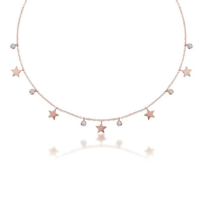 Rose Gold Solid Stars Queen 925 Sterling Silver Necklace