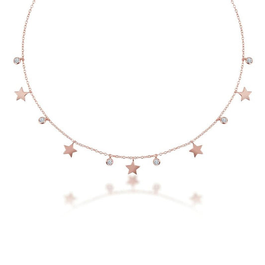 Rose Gold Solid Stars Queen 925 Sterling Silver Necklace