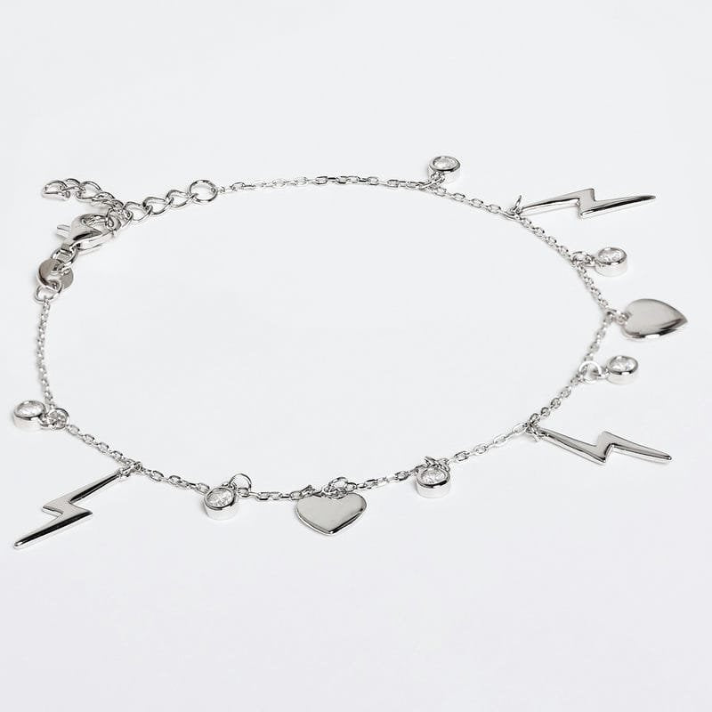 Silver Lightning Bolt Love Charm 925 Sterling Silver Bracelet