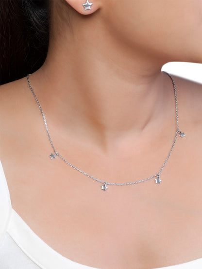 Silver Shining Stars 925 Sterling Silver Necklace and Earring Set