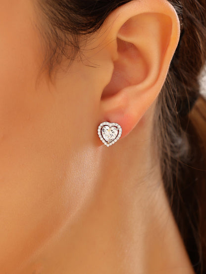 Silver Fall in Love heart 925 Sterling Silver Earrings