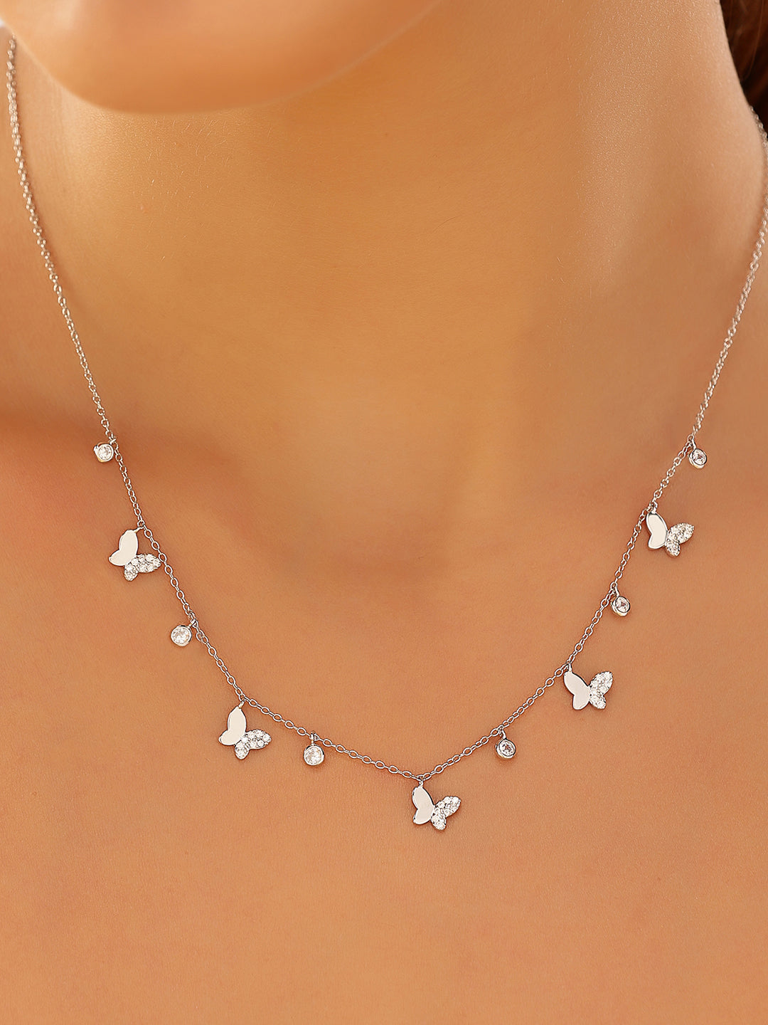 Silver Butterfly all Over Charms 925 Sterling Silver Necklace