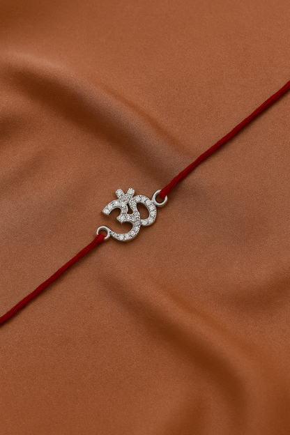925 Sterling Silver studded OM Rakhi for Bhai