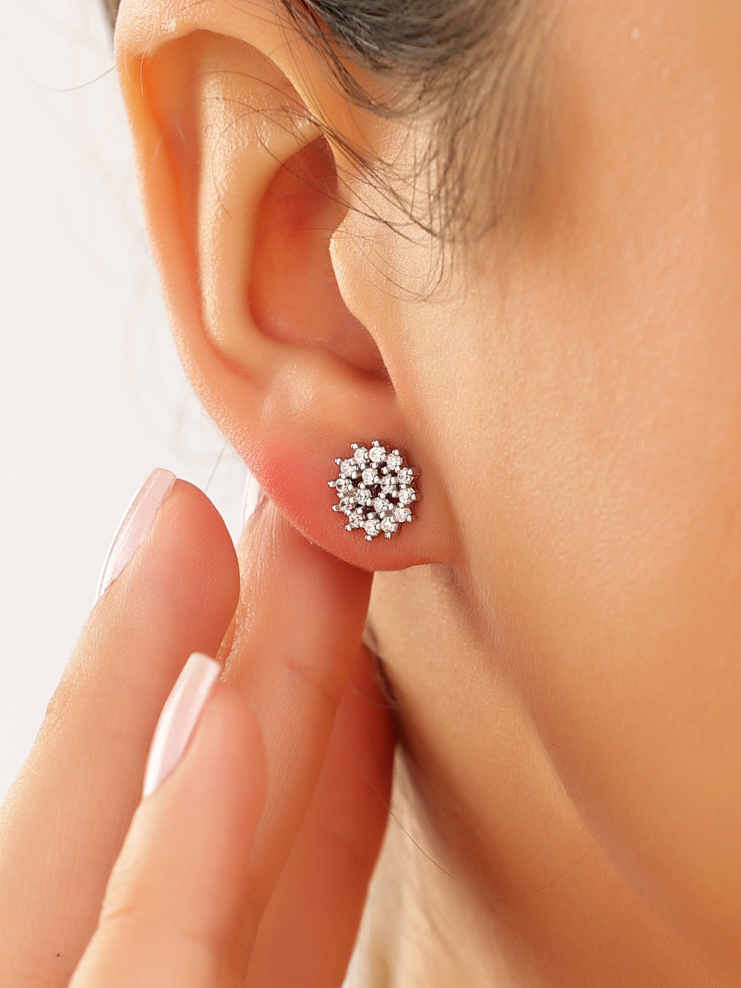 Silver Everyday Studded Round Studs 925 Sterling Silver Earrings