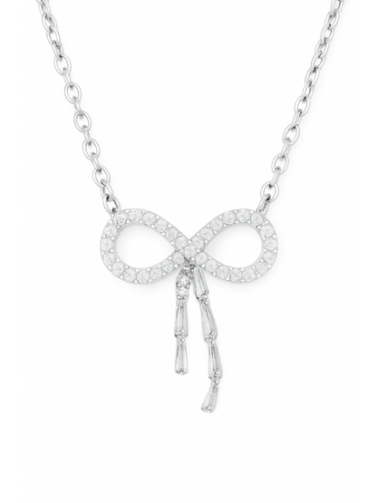 Infinity Bow 925 Sterling Silver Pendant Necklace with Dangling CZ Baguettes