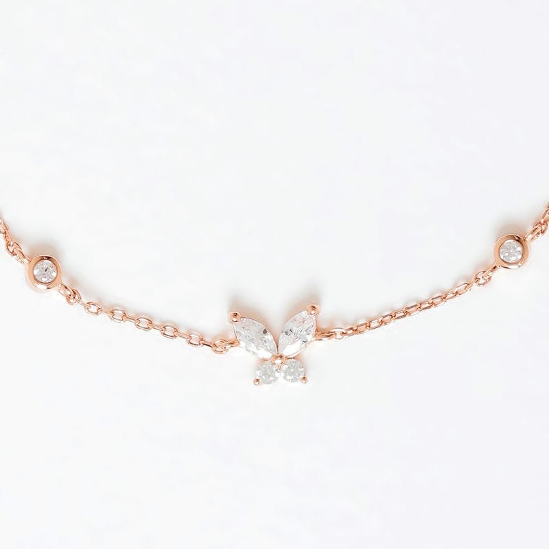 Rose gold White Crystal Butterfly 925 Sterling Silver Bracelet