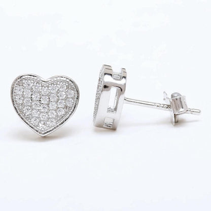 Silver Studded Heart Studds 925 Sterling Silver Earrings