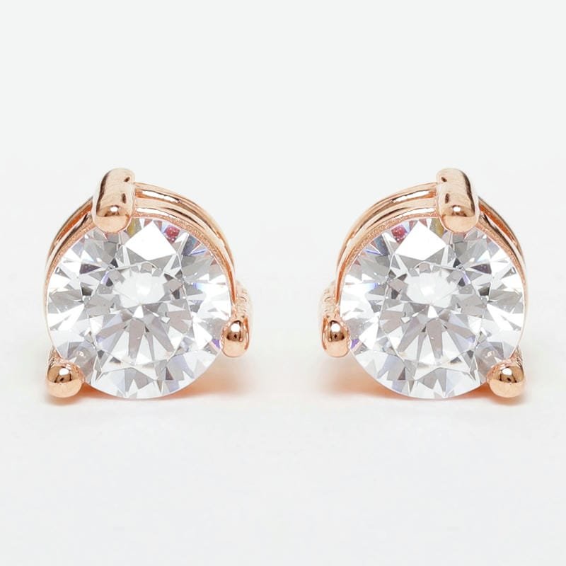 Rose Gold Classic Round Single Solitaire 925 Sterling Silver Earrings