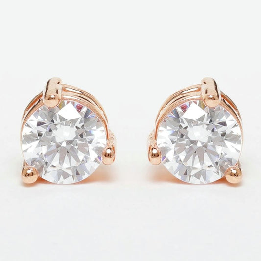 Rose Gold Classic Round Single Solitaire 925 Sterling Silver Earrings