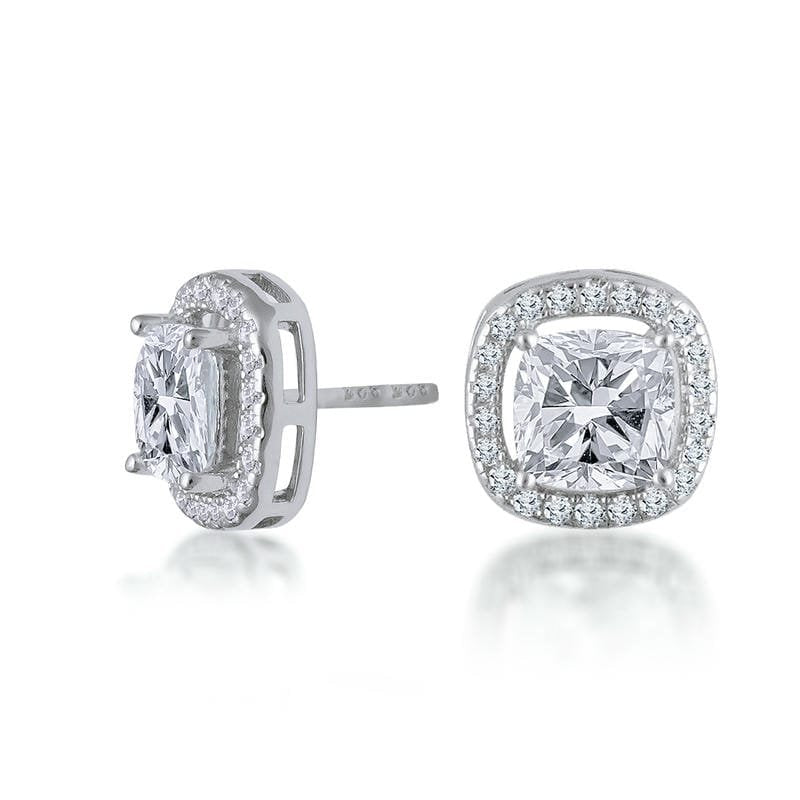 Silver Classic Square Solitaire Studded 925 Sterling Silver Earrings