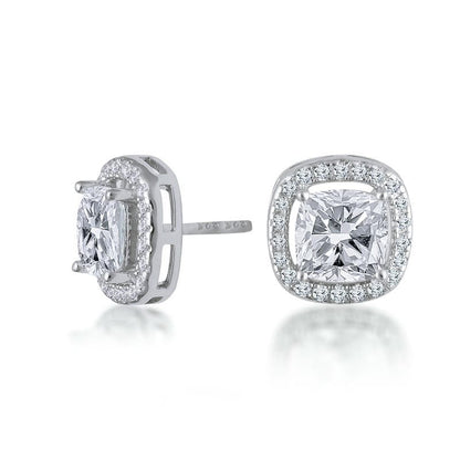 Silver Classic Square Solitaire Studded 925 Sterling Silver Earrings