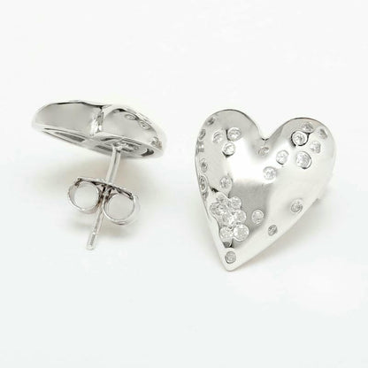 Silver Scattered Stone Heart Studds 925 Sterling Silver Earrings