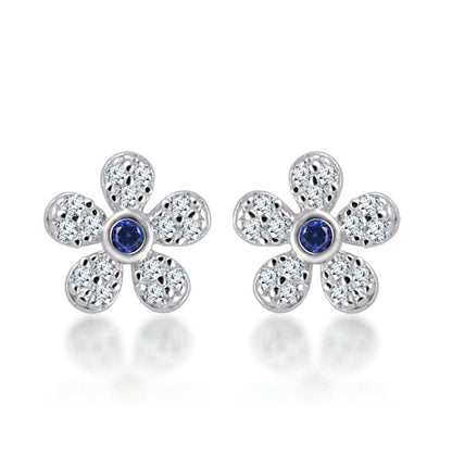 Silver Blue Floral Studds 925 Sterling Silver Earrings