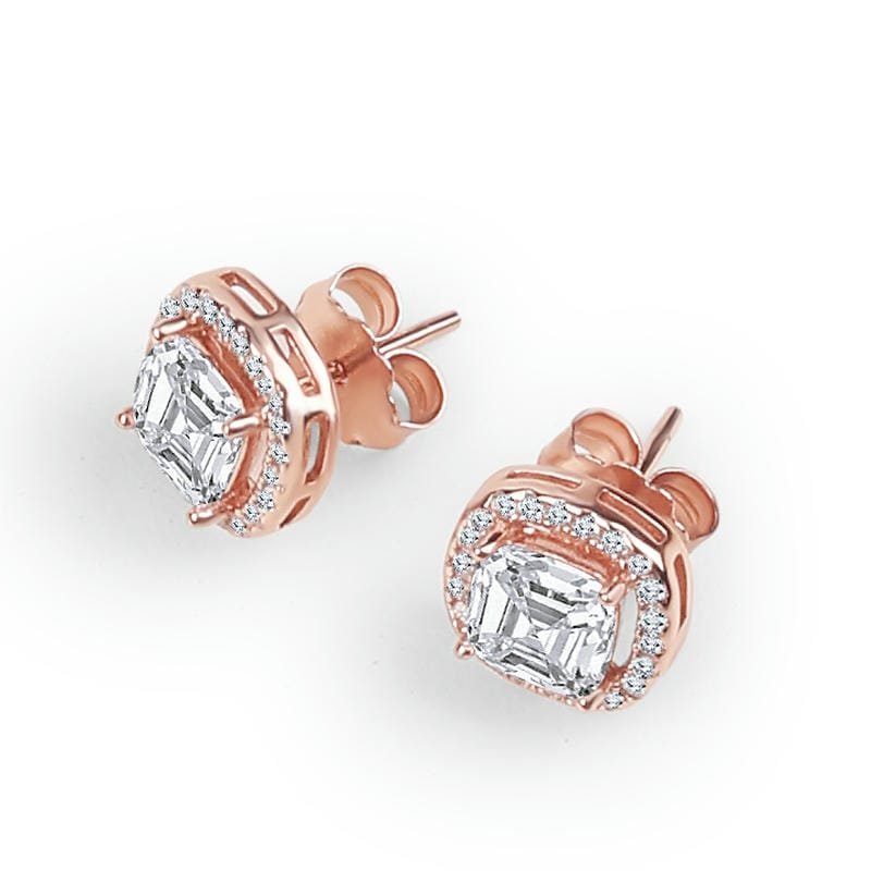 Rose Gold Classic Square Solitaire Studded 925 Sterling Silver Earrings