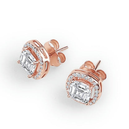 Rose Gold Classic Square Solitaire Studded 925 Sterling Silver Earrings