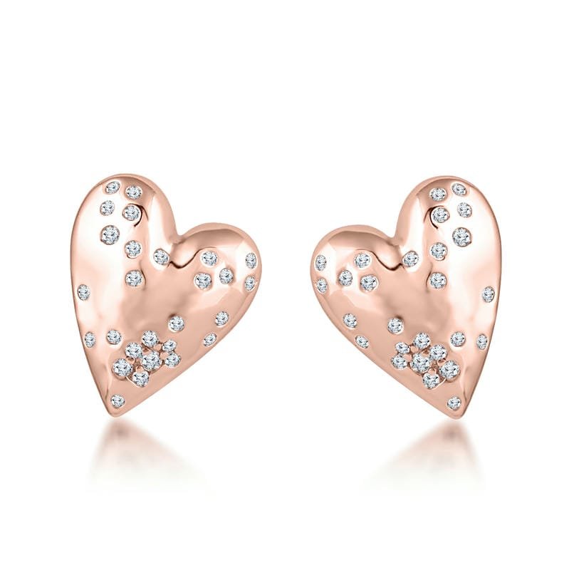 Rose Gold Scattered Stone Heart Studds 925 Sterling Silver Earrings