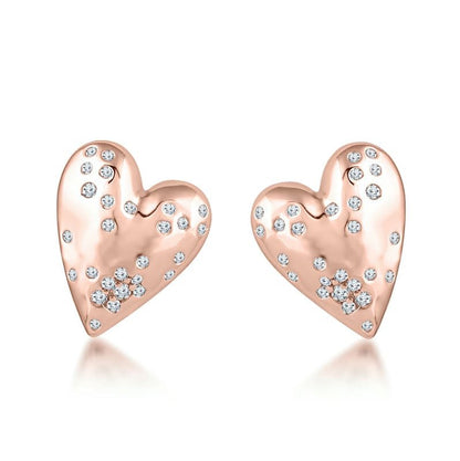 Rose Gold Scattered Stone Heart Studds 925 Sterling Silver Earrings