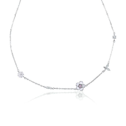 Silver Korean Style Floral 925 Sterling Silver Necklace