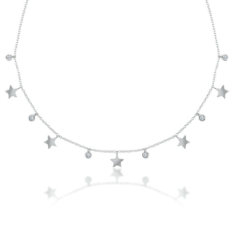 Silver Solid Stars Queen 925 Sterling Silver Necklace