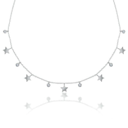 Silver Solid Stars Queen 925 Sterling Silver Necklace