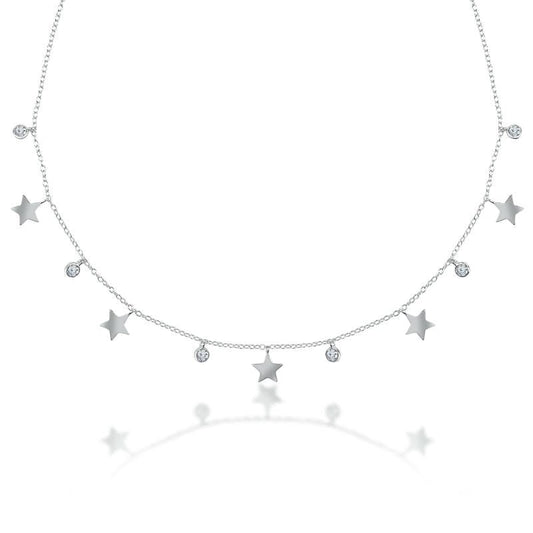 Silver Solid Stars Queen 925 Sterling Silver Necklace