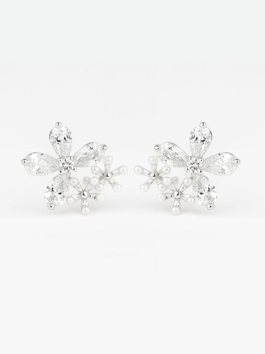 Chandrika Bloom 925 Sterling Silver Festive Studs Earrings with Pearls