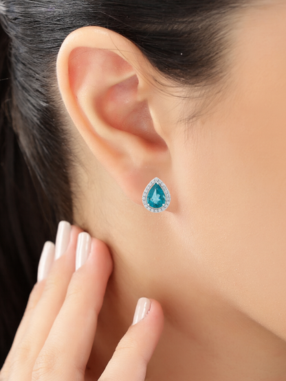Aqua Teardrop Halo Stud Earrings