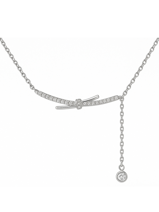 Bar Drop  Knot Line 925 Sterling Silver Necklace For Women