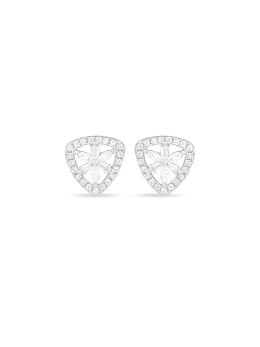 Silver Floral Triangle Studs 925 Sterling Silver Earrings