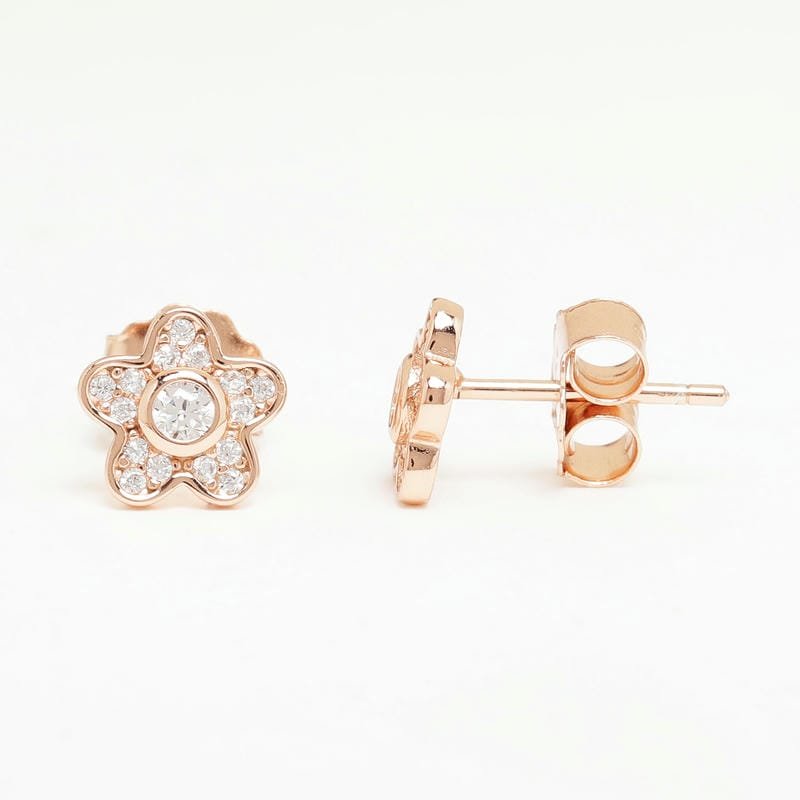 Rose Gold Plum Blossom Flower 925 Sterling Silver Earrings