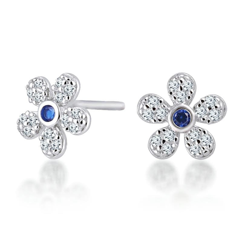 Silver Blue Floral Studds 925 Sterling Silver Earrings