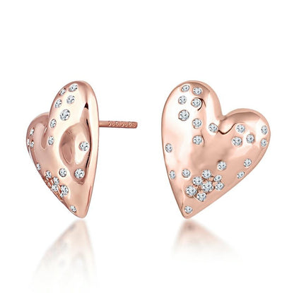 Rose Gold Scattered Stone Heart Studds 925 Sterling Silver Earrings