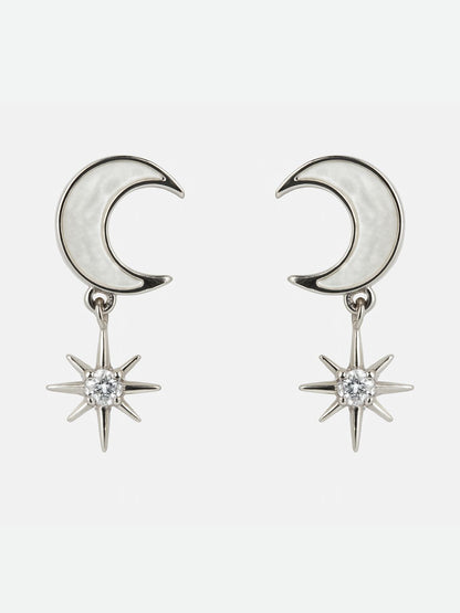 Chaand Sitara 925 Sterling Silver Moon & Star Dangler Earrings