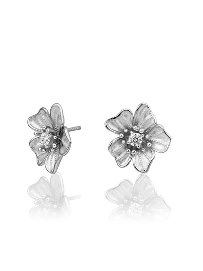 Silver Blossom Floral Studs 925 Sterling Silver Earrings