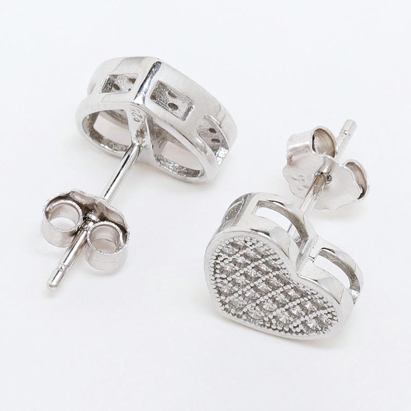 Silver Studded Heart Studds 925 Sterling Silver Earrings