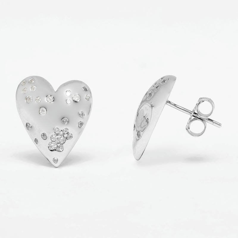 Silver Scattered Stone Heart Studds 925 Sterling Silver Earrings