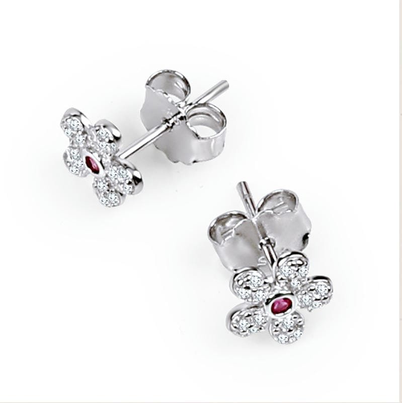 Silver Red Floral Studds 925 Sterling Silver Earrings