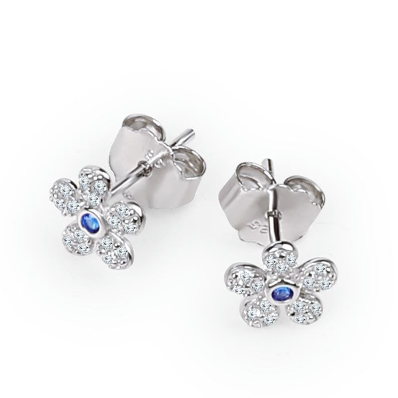 Silver Blue Floral Studds 925 Sterling Silver Earrings