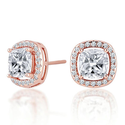 Rose Gold Classic Square Solitaire Studded 925 Sterling Silver Earrings