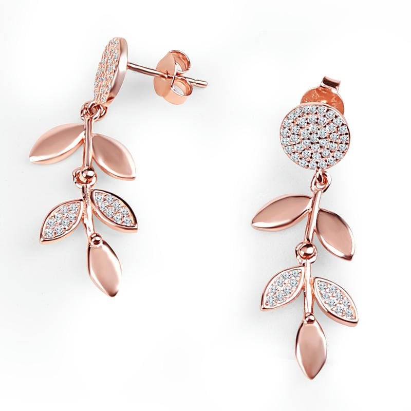 Rose Gold Hanging Leaf Studds 925 Sterling Silver Earrings