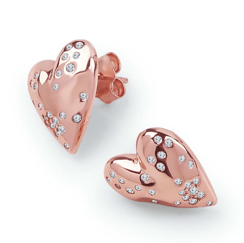 Rose Gold Scattered Stone Heart Studds 925 Sterling Silver Earrings