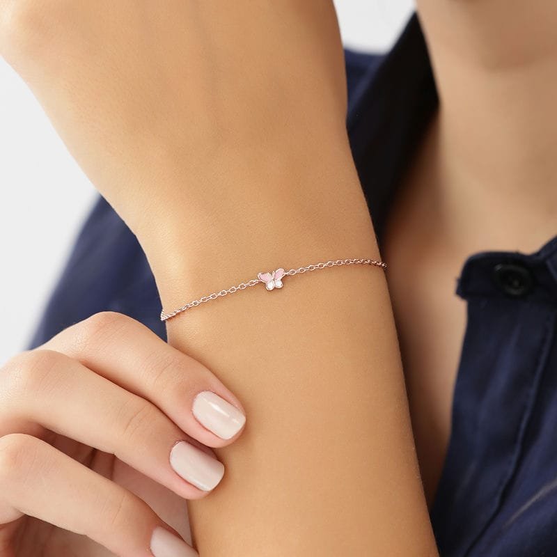 Rose gold Mini Pink Butterfly 925 sterling Silver Bracelet