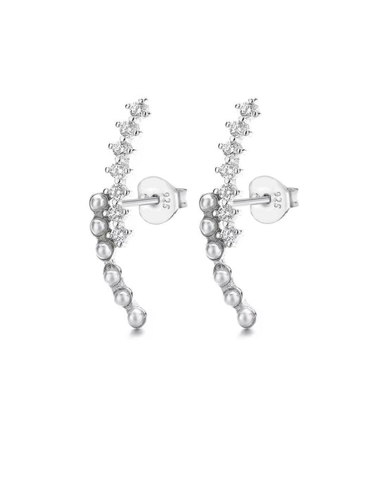 Celestial Arc Ear Climbers 925 Sterling Silver Earrings with Pearls & CZ