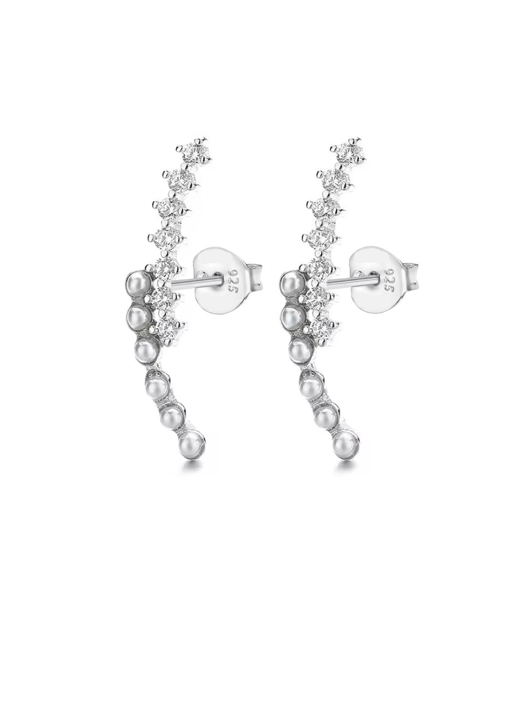 Celestial Arc Ear Climbers 925 Sterling Silver Earrings with Pearls & CZ