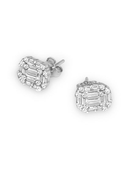 Silver Classic Rectangle Baguette Setting Studs 925 Sterling Silver Earrings