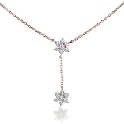 Rose Gold Floral Drop Y 925 Sterling Silver Necklace