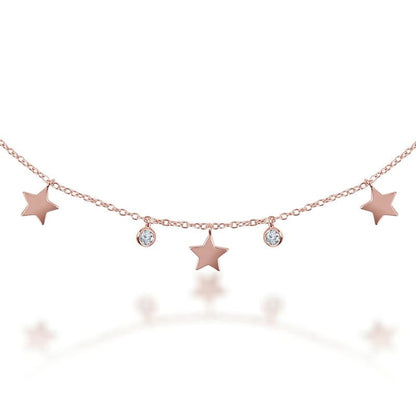 Rose Gold Solid Stars Queen 925 Sterling Silver Necklace