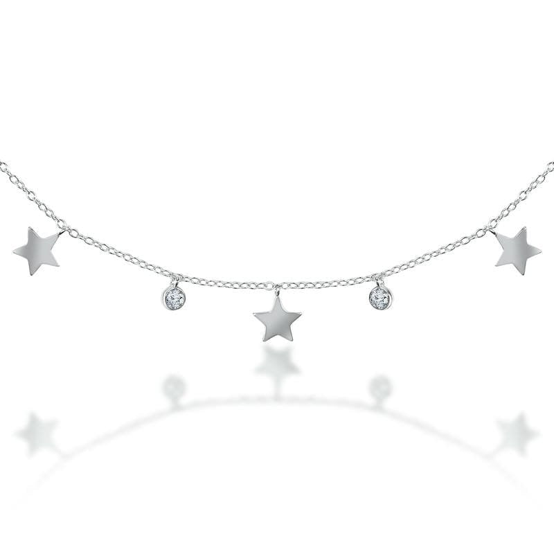 Silver Solid Stars Queen 925 Sterling Silver Necklace